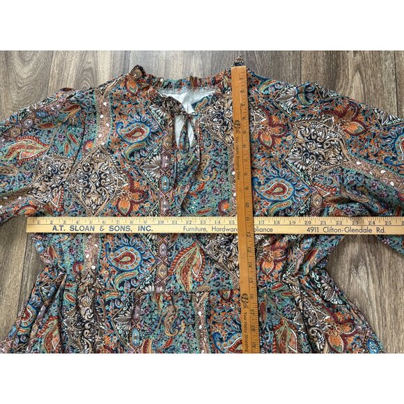 WOMENS PLUS SIZE BOHO DRESS PAISLEY PRINT FLOUNCE SIZE 3XL TIED FRONT RUFFLE - Picture 7 of 10